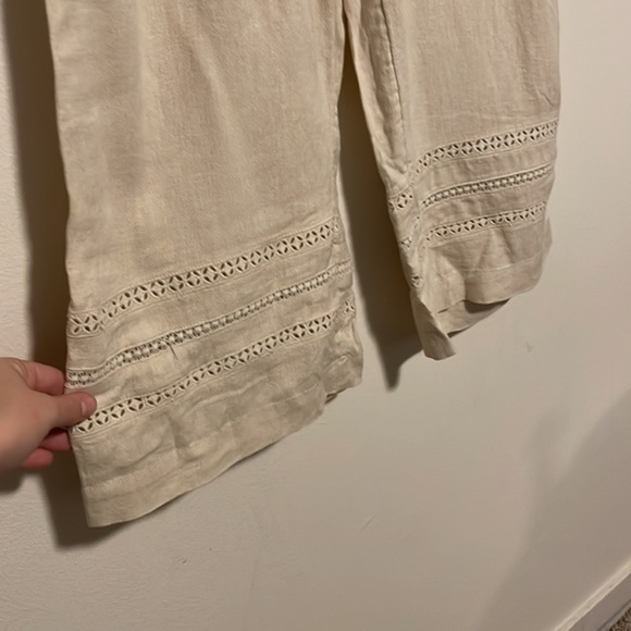 Isaac‎ Mizrahi Live! Bridgehampton Linen Blend Pants Wide Leg Cropped Cream 8 - Picture 5 of 10